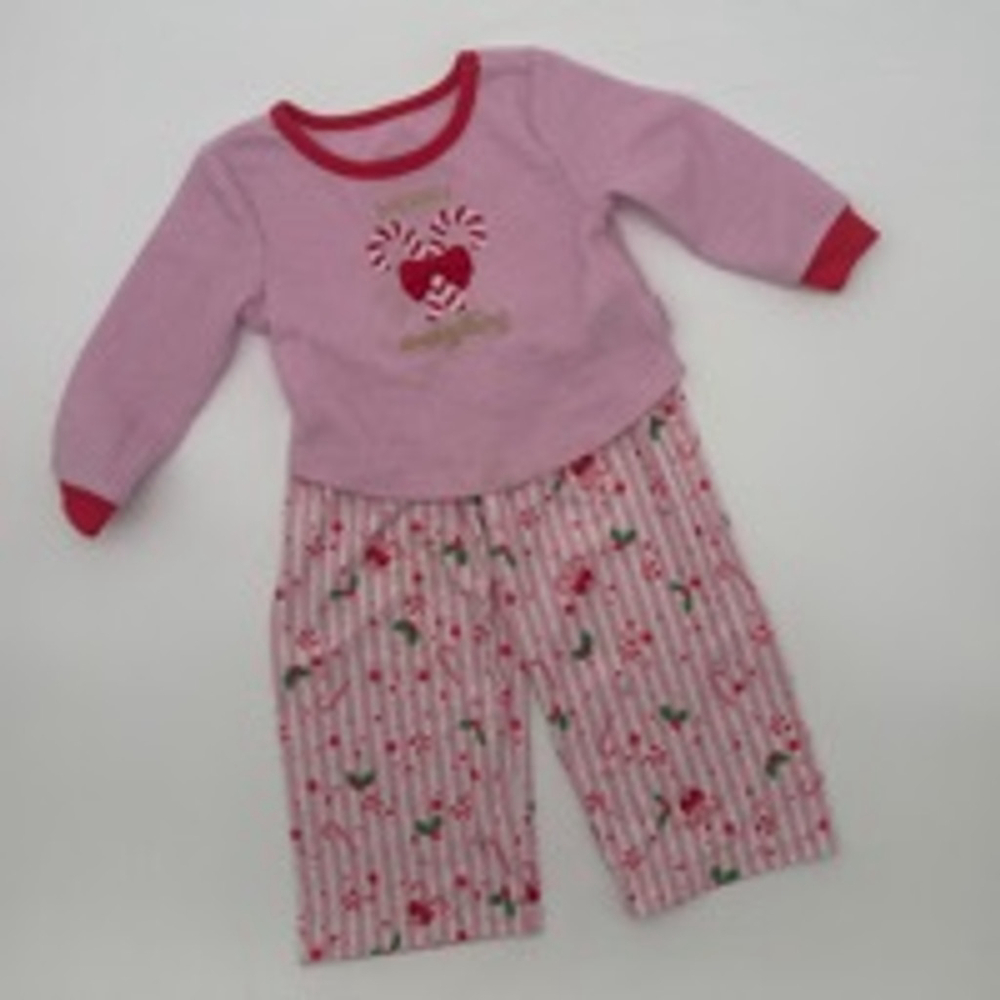 American Girl Pajama Set Size 2T Pink Red Holiday